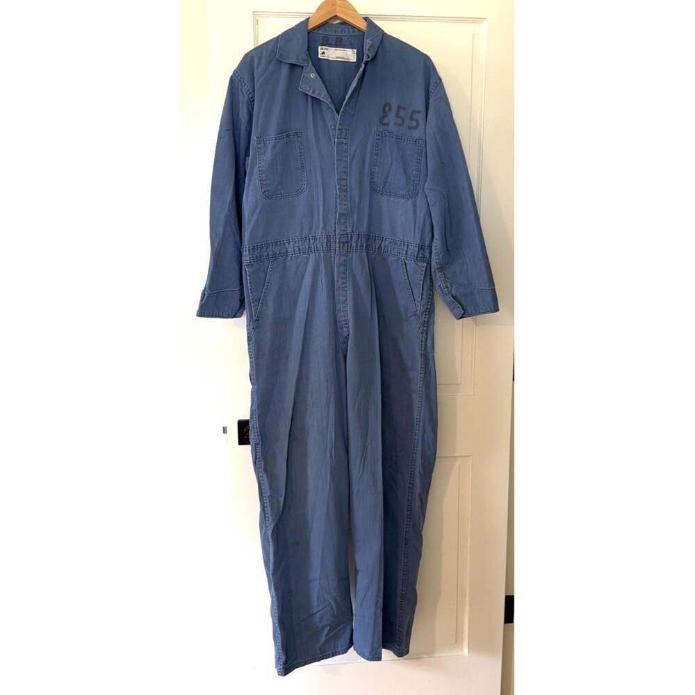 Red Kap Coveralls Rockabilly USA Made 46 Reg Blue Herringbone Snaps 100% Cotton